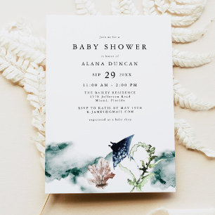 Tropical Ocean Coral Manta Ray Baby Shower Invitation