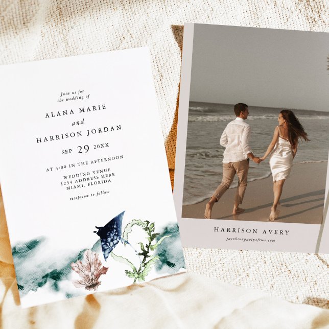 Tropical Ocean Coral Manta Ray Beach Photo Invitation (Creator Uploaded)