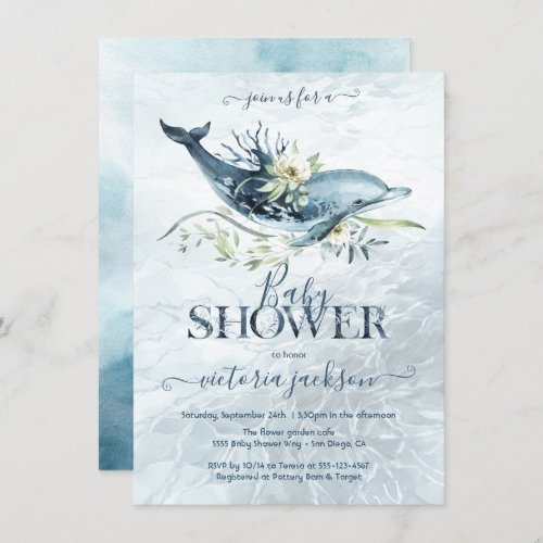 Tropical Ocean Dolphin Baby Shower Invitation