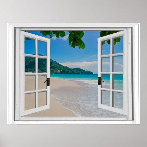 Tropical Ocean Faux Window View Poster