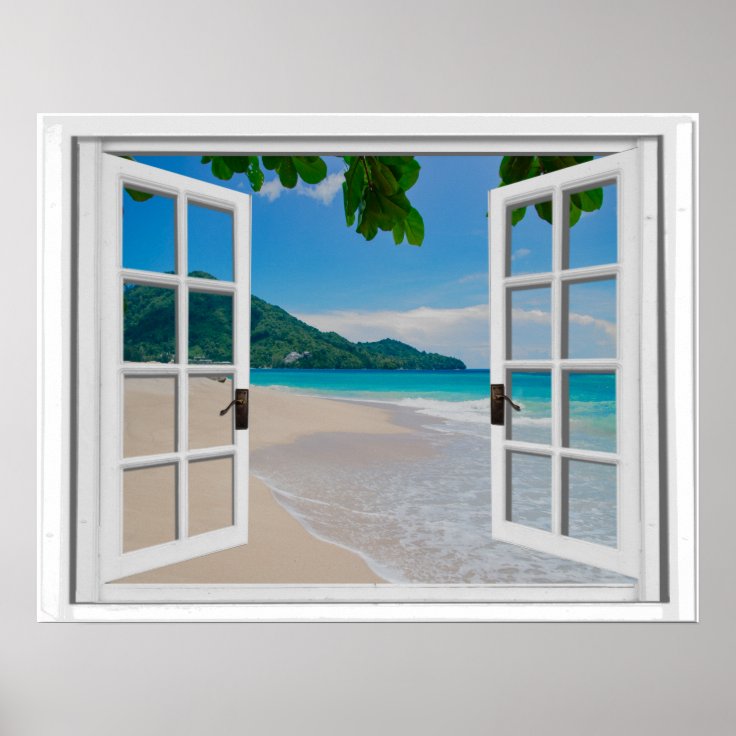 Tropical Ocean Faux Window View Poster | Zazzle