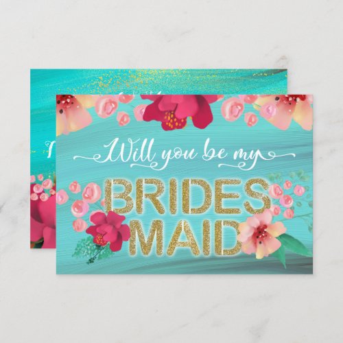 Tropical Ocean Gold Will you be my bridesmaid Invitation