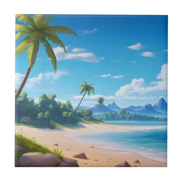 Tropical Ocean Island Sandy Beach Shore Ceramic Tile (Front)