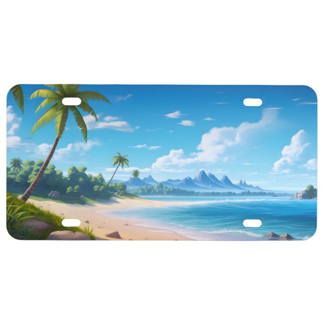 Tropical Ocean Island Sandy Beach Shore License Plate (Front)