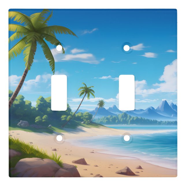 Tropical Ocean Island Sandy Beach Shore Light Switch Cover (Front)
