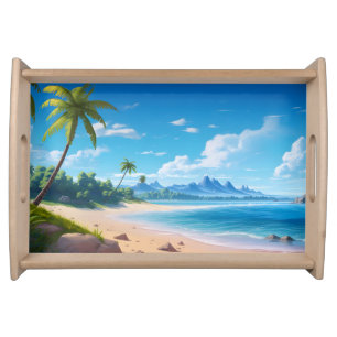 Tropical Ocean Island Sandy Beach Shore Serving Tray