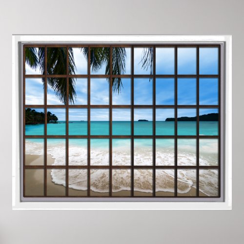 Tropical Ocean Lattice Window View Poster