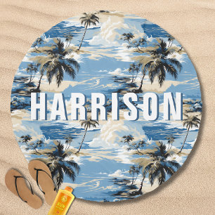 Tropical Ocean Palm Tree Pattern Personalized Name Beach Towel