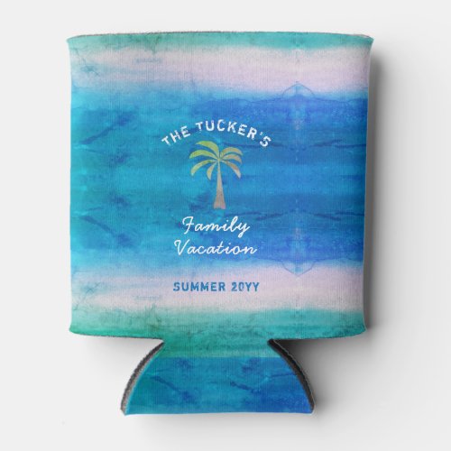 Tropical Ocean Palm Tree Summer Family Vacation Can Cooler