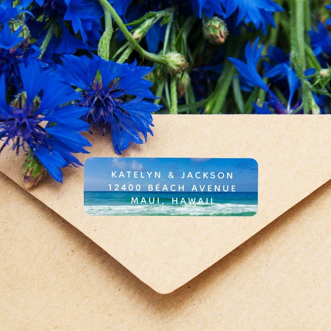 Tropical Ocean Photo Beach Wedding Return Address Label (Creator Uploaded)