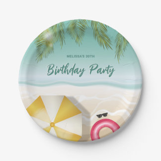 Tropical Ocean Sand Beach Waves Summer Birthday Paper Plates