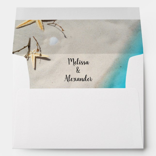 Tropical ocean sand starfish beach summer wedding  envelope (Back (Bottom))