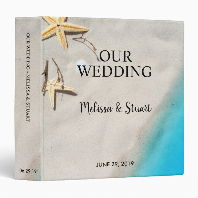 Tropical ocean sand starfish summer beach wedding 3 ring binder (Front/Spine)