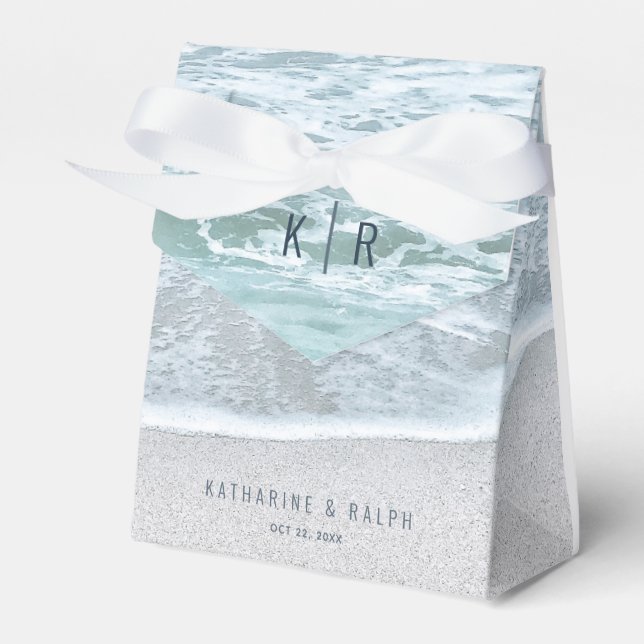 Tropical Ocean & Sandy Beach Wedding Favor Boxes (Front Side)