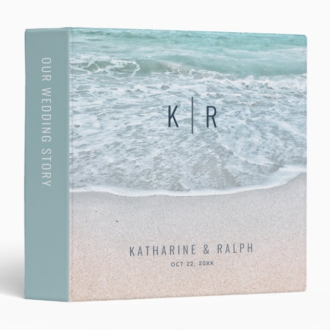 Tropical Ocean & Sandy Beach Wedding Photo Album 3 Ring Binder (Front/Spine)
