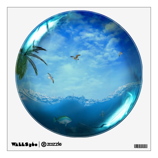 Tropical Ocean Scene Glass Sphere Wall Decal (Front)