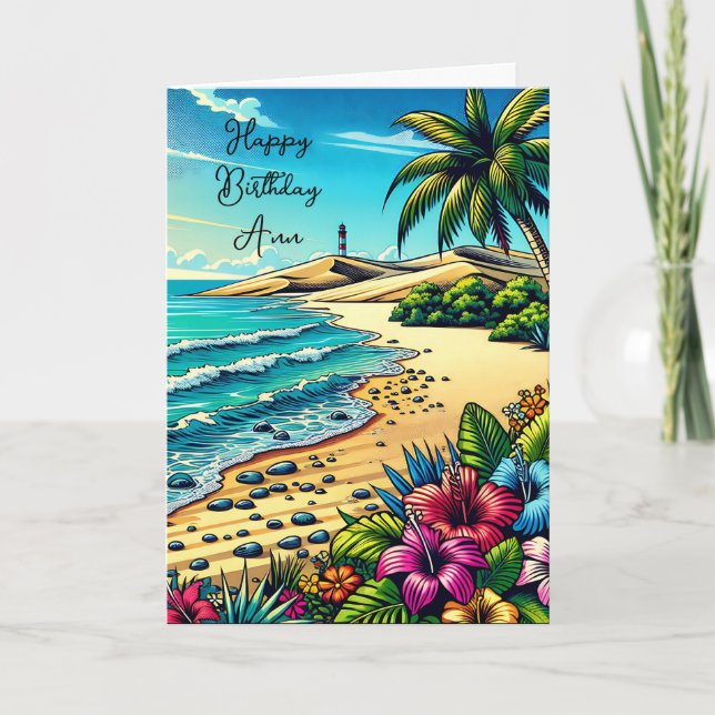 Tropical Ocean Scene Happy Birthday Personalized Card (Front)
