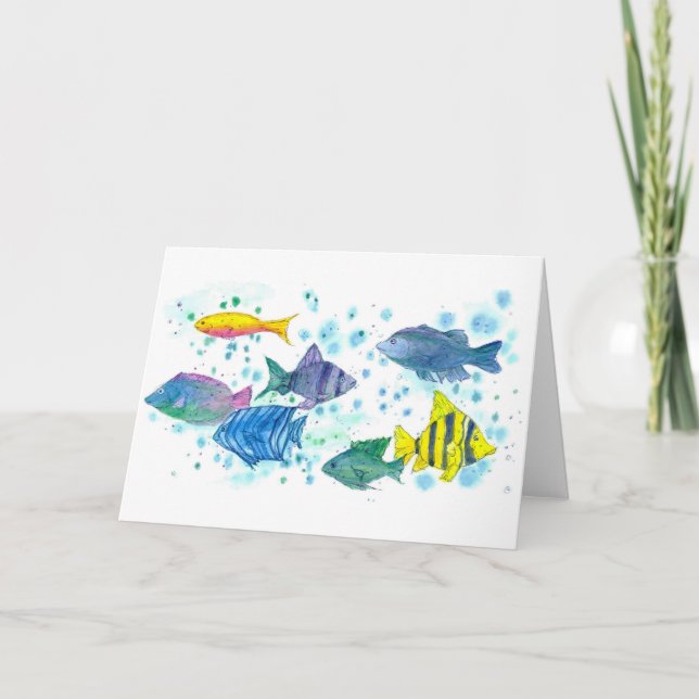 Tropical Ocean School of Fish Blank Note Card (Front)