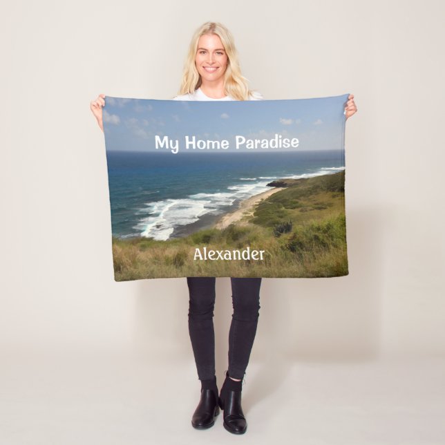 Tropical Ocean Sea Beach Travel Hillside Nature Fleece Blanket (In Situ)
