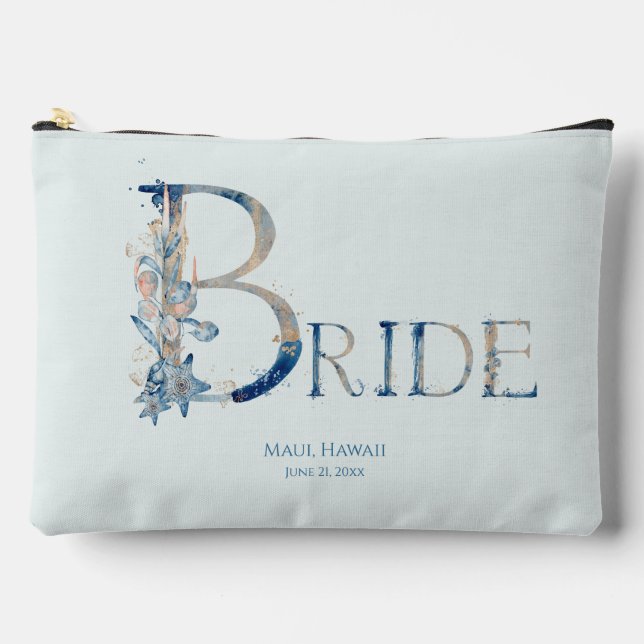Tropical Ocean Sea Destination Wedding Bride  Accessory Pouch (Front)