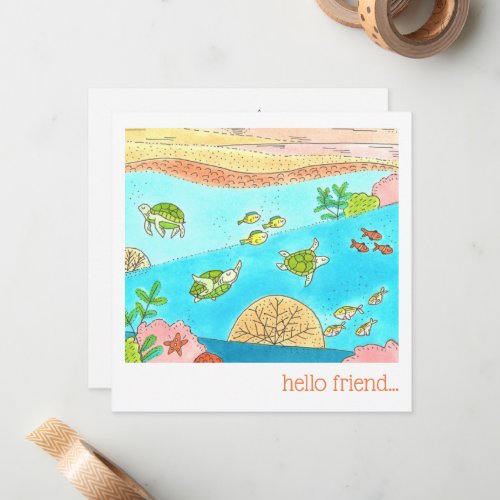 Tropical Ocean Sea Turtles Hello Friend Note Card