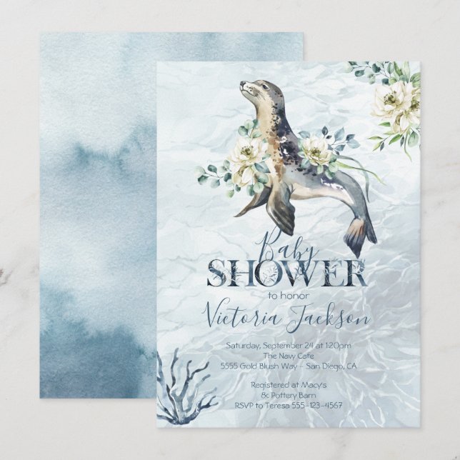 Tropical Ocean Seal Baby shower invitations (Front/Back)