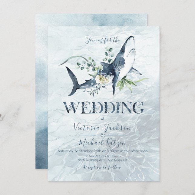 Tropical Ocean Shark Wedding invitations (Front/Back)
