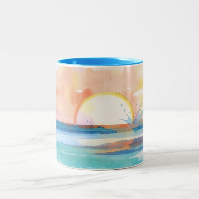 Tropical Ocean Splash Sunset Art Mug (Center)