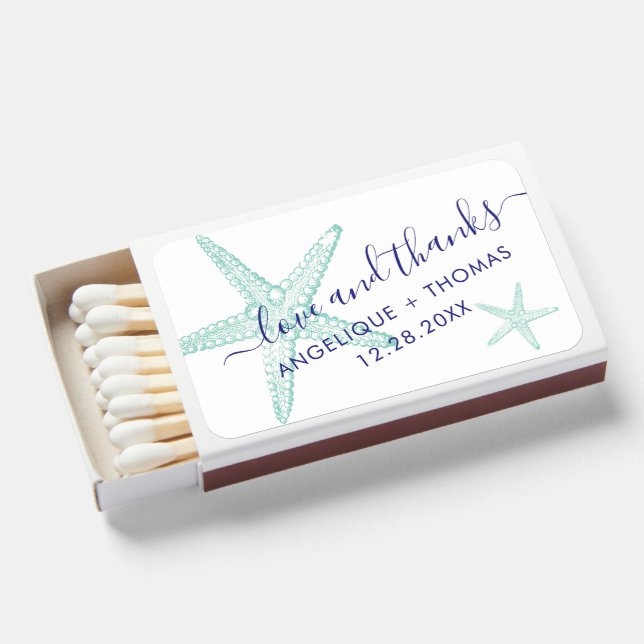 Tropical Ocean Starfish Beach Wedding Favor Matchboxes (Front Open)