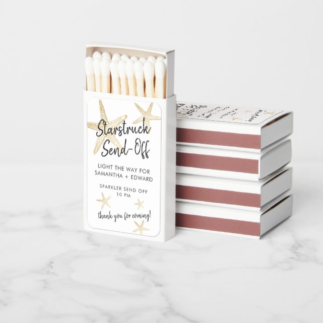 Tropical Ocean Starfish Wedding Sparkler Send Off Matchboxes (Stacked)