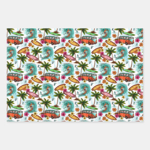 Tropical Ocean Summer Surfer Kombi Van Adventure Wrapping Paper Sheets