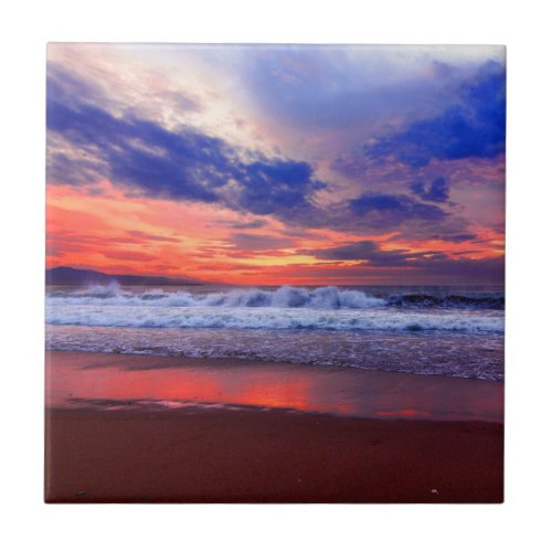 Tropical Ocean Sunset Ceramic Tile