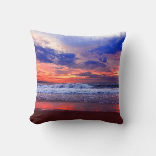 Tropical Ocean Sunset Throw Pillow