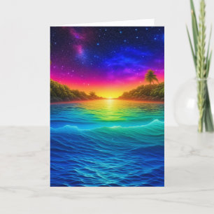 Tropical Ocean Sunset with Palm Trees Anniversary Card