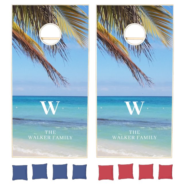 Tropical Ocean View Monogram Personalized Cornhole Set (Set)