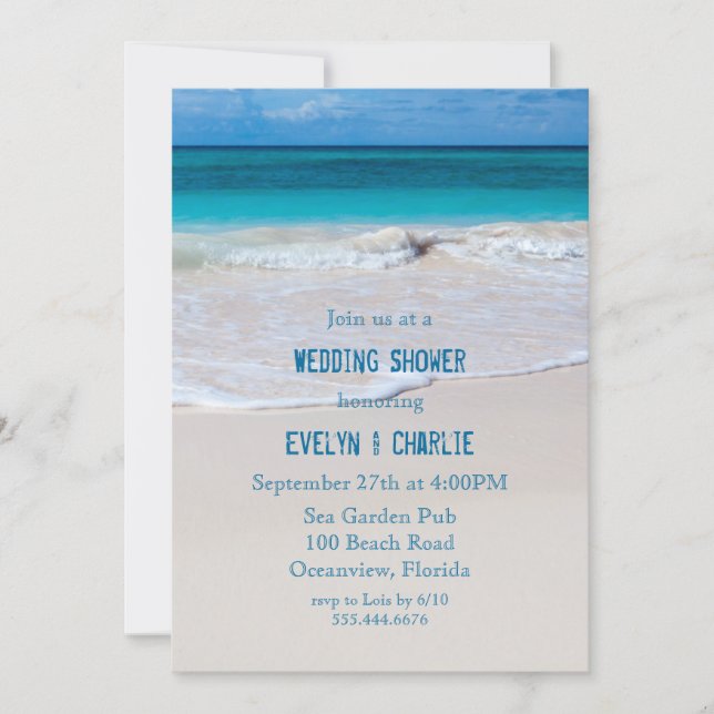 Tropical Ocean Water Beach Wedding Shower Invite (Front)