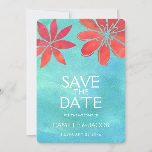 Tropical Ocean Watercolor Floral Save the Date