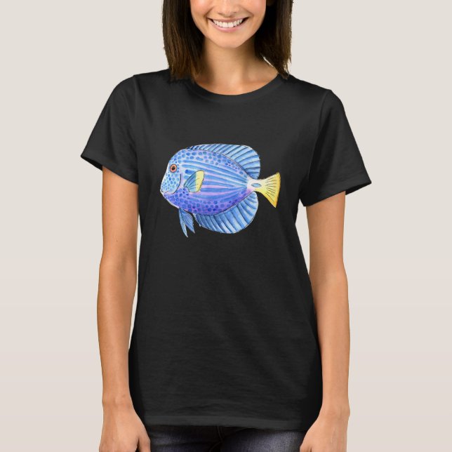 Tropical Ocean Watercolor Purple Aquarium Pet Fish T-Shirt (Front)
