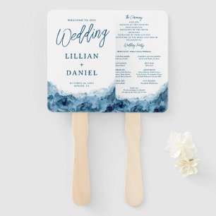 Tropical Ocean Watercolor Wedding Program Hand Fan
