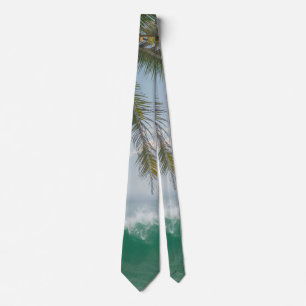 Tropical Ocean Wave and Coconut Palm Tree Neck Tie