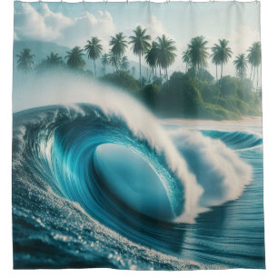 Tropical Ocean Wave Crescendo Palm Trees Scenery  Shower Curtain
