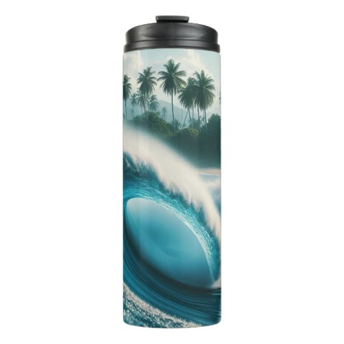 Tropical Ocean Wave Crescendo Palm Trees Thermal Tumbler