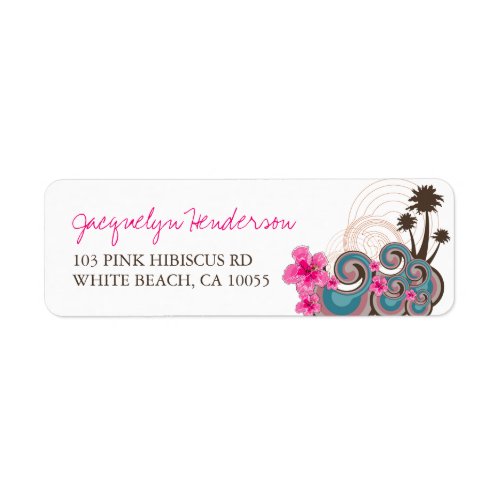 Tropical Ocean Waves Hibiscus Palm Trees Address Label