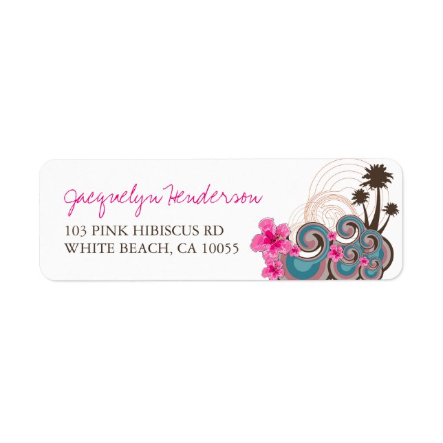 Tropical Ocean Waves Hibiscus Palm Trees Address Label (Front)