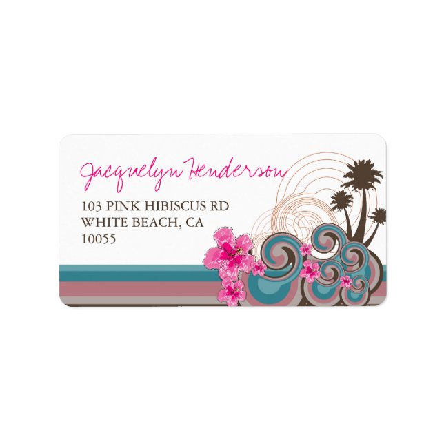 Tropical Ocean Waves Hibiscus Palm Trees Address Label (Front)