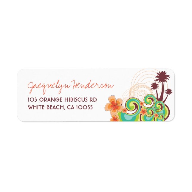 Tropical Ocean Waves Hibiscus Palm Trees Address Label (Front)