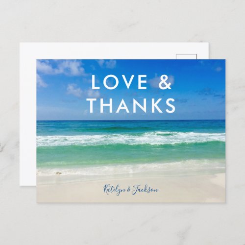 Tropical Ocean Waves Love  Thanks Beach Wedding Postcard