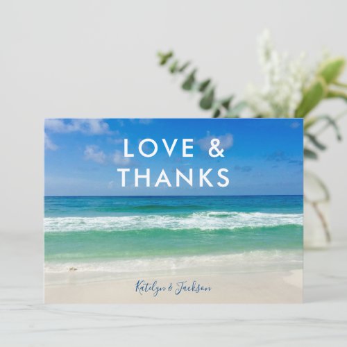 Tropical Ocean Waves Love  Thanks Beach Wedding Thank You Card
