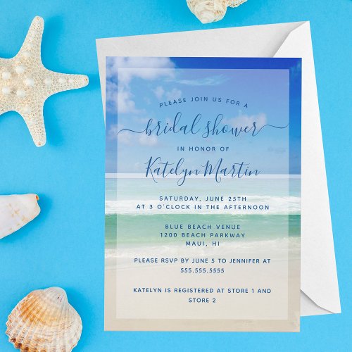 Tropical Ocean Waves Photo Beach Bridal Shower Invitation