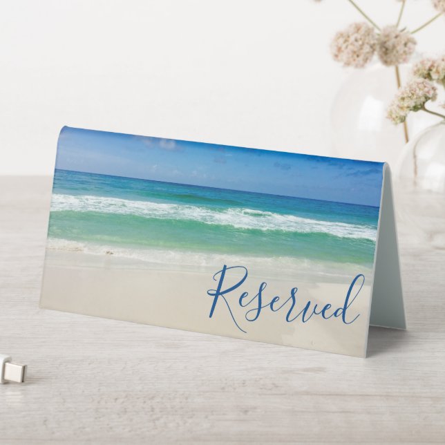 Tropical Ocean Waves Photo Beach Reserved Wedding Table Tent (In SItu (Table))